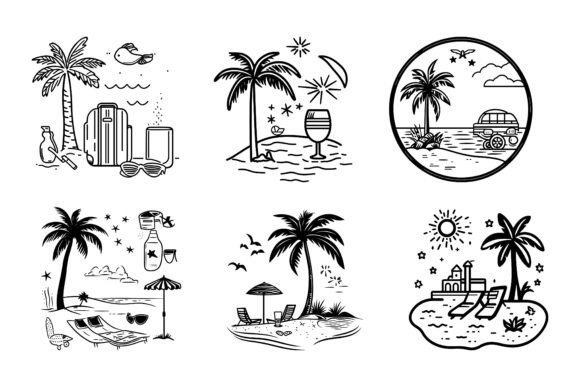 Beach Icon and Logo Isolated Design Assets