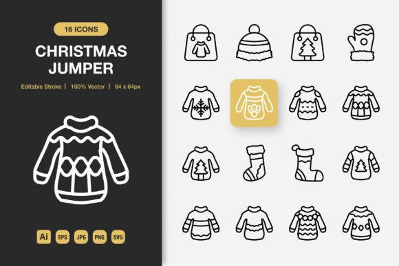 Christmas Jumper Outline Icons: Transforming Festive Design with Clean, Modern Vector Assets