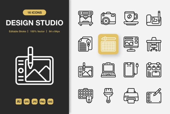 Design Studio Outline Icons for Modern Creatives