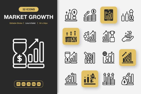 Market Growth Icons: Minimalist Design for Any Project
