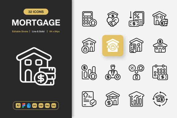 Mortgage Icons for Modern Design Projects