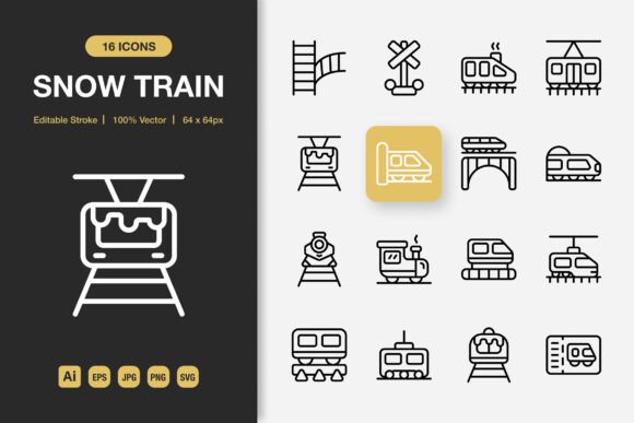 Snow Train Outline Icons for Design Projects