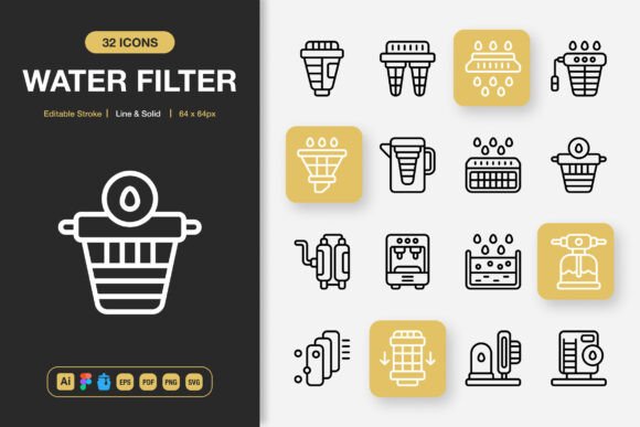 Water Filter Icons: Streamlining Visual Communication in Every Project