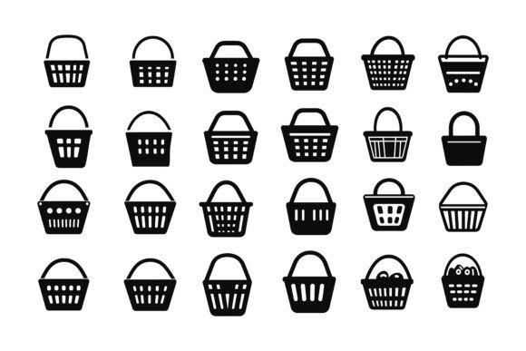 Wicker Basket Icons Set